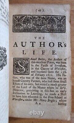 1739 / SAMUEL BUTLER HUDIBRAS in Three Parts / English Civil War / Puritanism