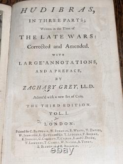 1772 Hudibras In Three Parts English Civil War, S. Butler Vol. I Great Engravings