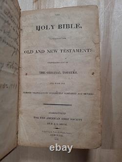 1826 HOLY BIBLE antique PRE CIVIL WAR leather AMERICAN BIBLE SOCIETY old RARE