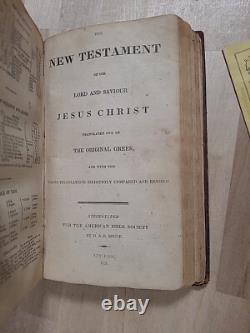 1826 HOLY BIBLE antique PRE CIVIL WAR leather AMERICAN BIBLE SOCIETY old RARE