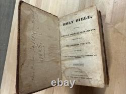 1828 HOLY BIBLE antique PRE CIVIL WAR leather AMERICAN BIBLE SOCIETY old
