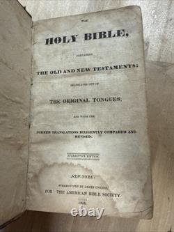 1828 HOLY BIBLE antique PRE CIVIL WAR leather AMERICAN BIBLE SOCIETY old