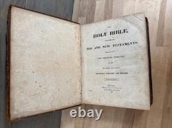 1837 HOLY BIBLE large PRE CIVIL WAR leather AMERICAN BIBLE SOCIETY old
