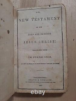 1853 NEW TESTAMENT antique UNCOMMON EDITION pre Civil War SMITH AND ENGLISH rare