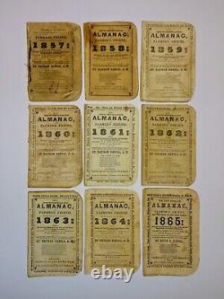 1857-1865 The New England Almanac and Farmers Friend, 9 Civil War Era Almanacks