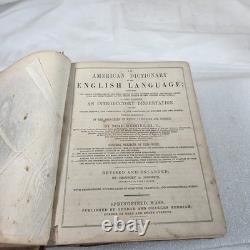 1858 Noah Webster Dictionary Merriam Springfield Leather Antique Pre-Civil War