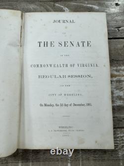 1861 Civil War Era Law Book Senate Journal. Commonwealth of Virginia Wheeling