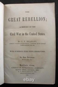 1866 GREAT REBELLION, HISTORY of AMERICAN CIVIL WAR, STEEL ENGRAVED PLATES, 2Vol
