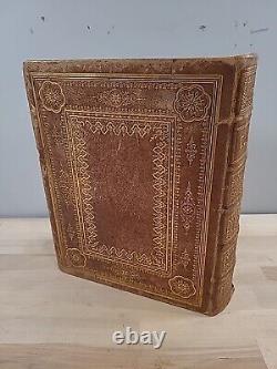 1866 HOLY BIBLE antique CIVIL WAR ERA color frontispiece LEATHER old FAMILY