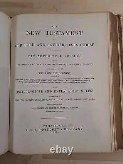 1866 HOLY BIBLE antique CIVIL WAR ERA color frontispiece LEATHER old FAMILY