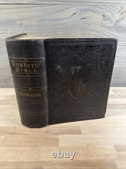 1867 HOLY BIBLE antique POST CIVIL WAR leather INGRAM COBBIN old ILLUSTRATED