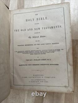 1867 HOLY BIBLE antique POST CIVIL WAR leather INGRAM COBBIN old ILLUSTRATED