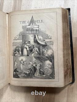 1867 HOLY BIBLE antique POST CIVIL WAR leather INGRAM COBBIN old ILLUSTRATED