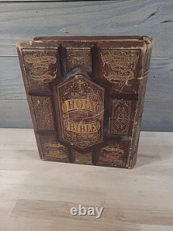 1874 HOLY BIBLE antique POST CIVIL WAR family BIBLE illustrated DICTIONARY study