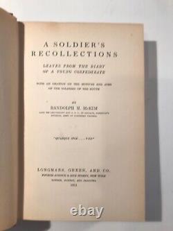 A Soldier's Recollections McKim, First Maryland Infantry CSA, 1911, Civil War