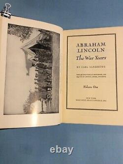 Abraham Lincoln The War Years. Carl Sandburg. 4 Vol. Set. 3/dust Jacket. 1939