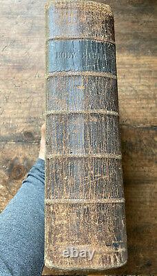 Antique 1848 Pre Civil War America Family HOLY BIBLE LARGE Leather Binding Wills