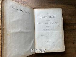 Antique 1848 Pre Civil War America Family HOLY BIBLE LARGE Leather Binding Wills