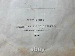 Antique 1848 Pre Civil War America Family HOLY BIBLE LARGE Leather Binding Wills