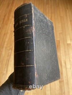 Antique 1854 Pre Civil War American FAMILY HOLY BIBLE Leather Binding NY Safford