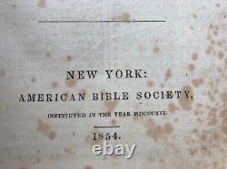 Antique 1854 Pre Civil War American FAMILY HOLY BIBLE Leather Binding NY Safford