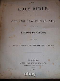 Antique 1857 Civil War Holy Bible Old American Society Large Original Congress