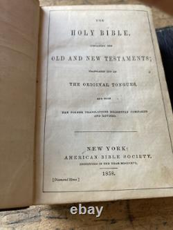 Antique 1858 pre civil war HOLY BIBLE Wallet Binding Julius Trouslot