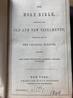 Antique 1864 Civil war era HOLY BIBLE Wallet Binding Hunters ancestry