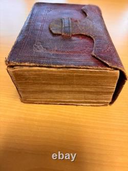 Antique 1868 civil war era HOLY BIBLE Red Leather Wallet Binding