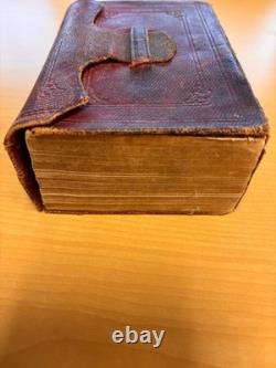 Antique 1868 civil war era HOLY BIBLE Red Leather Wallet Binding