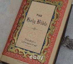 Antique Bible velvet covers silver clasp 5x3.25 pre civil war 1852 original