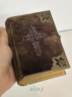 Antique Manual Blessed Virgin Velvet Locking Prayer Book Civil War Era 1874 NY