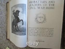 BATTLES & LEADERS OF THE CIVIL WAR 4 Vol 1888 The Century Co 1/4 Leather -HC GC