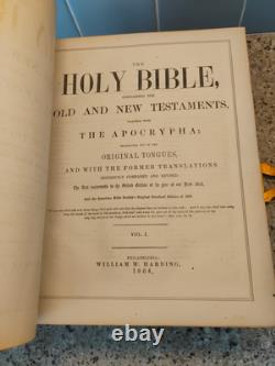 Bible Family Huge 1864 Antique Harding's Civil War with Brass Clasp Needs TLC