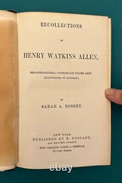 Biography, Henry Watkins Allen, Sarah A. Dorsey, Civil War, 1st Edn 1866