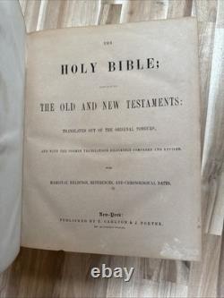 C1860 HOLY BIBLE antique CIVIL WAR ERA leather CARLTON AND PORTER old