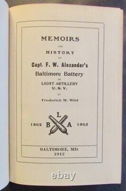 CIVIL War, Memoirs History Alexander's Baltimore Light Artillery, 1912 Ist Ed