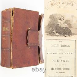 C. 1851 HOLY BIBLE Pre Civil War Psalms David Leather Philadelphia Antique Small