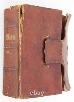 C. 1851 HOLY BIBLE Pre Civil War Psalms David Leather Philadelphia Antique Small