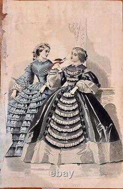 Lot of 17 Godey's Ladies Book Civil War 1861 engraved hand-colored plates