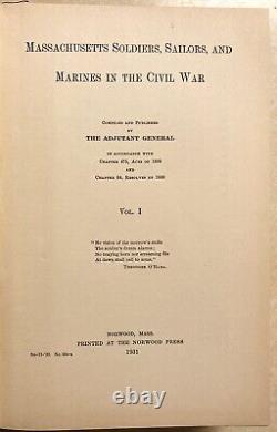 Massachusetts Soldiers Sailors and Marines Civil War 9 Volume 1931 1st