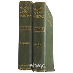 Memoirs of Gen. W. T. Sherman 1892 Civil War 2 Vol Set Charles Webster Books Maps