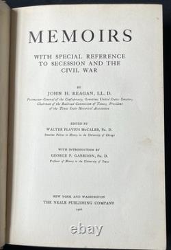 Memoirs with Reference to the Civil War by John Reagan-1st Ed/1906-HC/Illus
