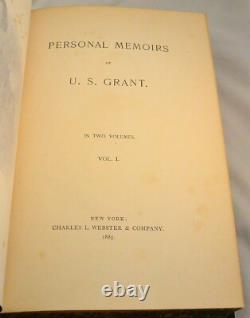 PERSONAL MEMOIRS OF U. S. GRANT 1885 Two Volumes Civil War Military Fine Binding