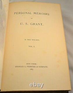 PERSONAL MEMOIRS OF U. S. GRANT 1885 Two Volumes Civil War Military Fine Binding