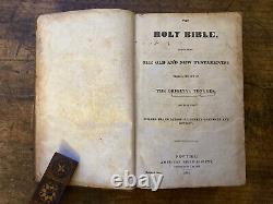 RARE Antique 1845 Pre Civil War American HOLY BIBLE Good Binding NY, Coates CT