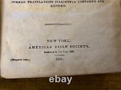 RARE Antique 1845 Pre Civil War American HOLY BIBLE Good Binding NY, Coates CT