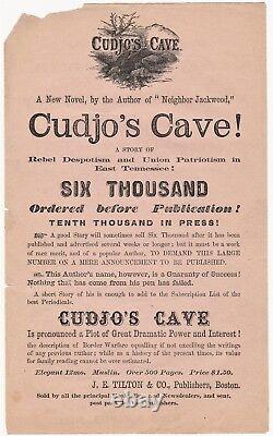 RARE Civil War Broadside 1864 Book Cudjo's Cave by John Townsend Trowbridge