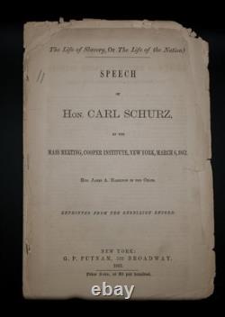 Rare Civil War, Original 1862 Pamphlet Speech of Hon. Carl Schurz 1862