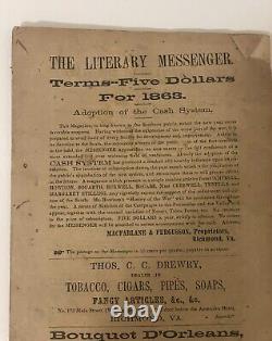 Rare Historical 1865 Southern Literary Messenger Civil War Confederate Era